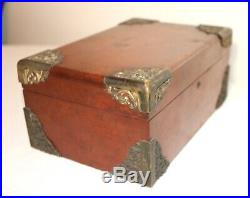 Antique 1800's Victorian ornate mahogany wood cigar humidor lined tobacco box