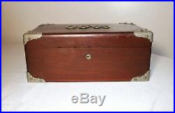 Antique 1800's Victorian silver mahogany wood cigar humidor lined tobacco box
