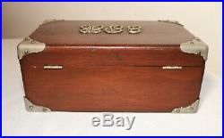 Antique 1800's Victorian silver mahogany wood cigar humidor lined tobacco box