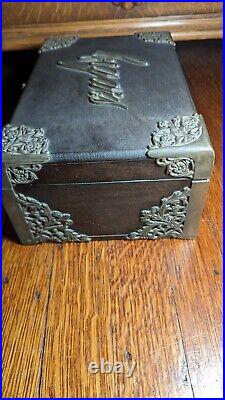 Antique 1890s Cigar Humidor wood wooden oak box LOVELY wow tobacciana