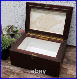 Antique 1908 Oak Wood Cigar Humidor Chest Box Lined Bridgeport Conn. Brass