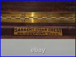 Antique 1908 Oak Wood Cigar Humidor Chest Box Lined Bridgeport Conn. Brass
