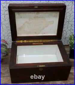 Antique 1908 Oak Wood Cigar Humidor Chest Box Lined Bridgeport Conn. Brass