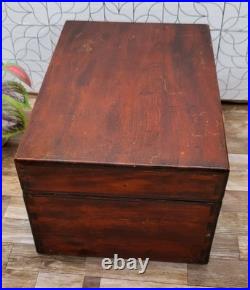 Antique 1908 Oak Wood Cigar Humidor Chest Box Lined Bridgeport Conn. Brass
