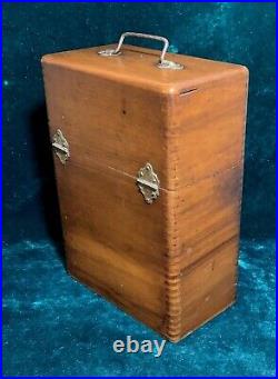 Antique 1920's OAK CIGAR HUMIDOR BOX or SAFE with Carry Handle & Lock 9 Tall