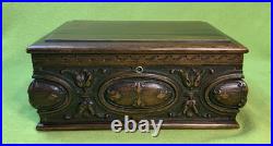 Antique 1930's Mahogany Carved Cigar Box/Humidor E. Kopriwa Co. Chicago, IL