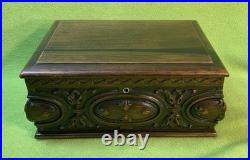 Antique 1930's Mahogany Carved Cigar Box/Humidor E. Kopriwa Co. Chicago, IL