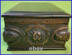 Antique 1930's Mahogany Carved Cigar Box/Humidor E. Kopriwa Co. Chicago, IL