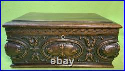 Antique 1930's Mahogany Carved Cigar Box/Humidor E. Kopriwa Co. Chicago, IL