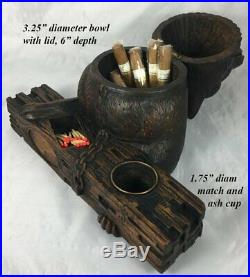 Antique 19th c Black Forest Cigar, Smoker's Cabinet, Stand, Box, German Shepherd