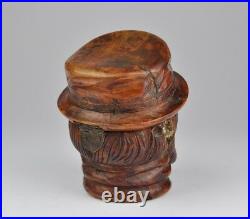 Antique 19th c. Wood carved tobacco jar, box, mans head shape figure