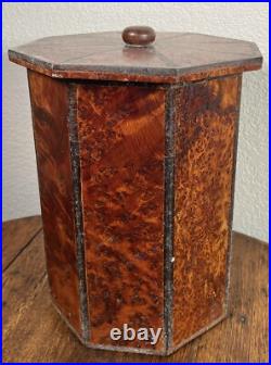 Antique Amboyna Burl Wood Hexagonal Cigar Tobacco Box Humidor 19th C. English