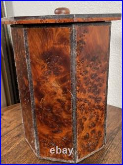 Antique Amboyna Burl Wood Hexagonal Cigar Tobacco Box Humidor 19th C. English
