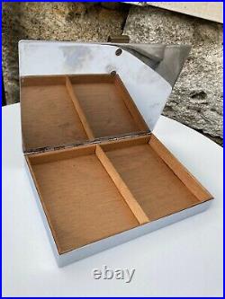 Antique Art Deco Austrian Chrome&Wood Cigar Cigarette Tobacco Case Box Humidor