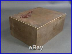 Antique Art Deco Cigar Humidor Tobacco Box Silverplate Brass with Enamel 7x5x3'