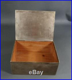 Antique Art Deco Cigar Humidor Tobacco Box Silverplate Brass with Enamel 7x5x3'