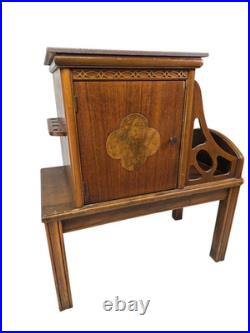 Antique Art Deco Wood Pipe Cigar Smoke Box Humidor Copper Line Cabinet End Table