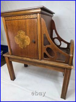 Antique Art Deco Wood Pipe Cigar Smoke Box Humidor Copper Line Cabinet End Table