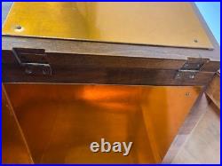 Antique Art Deco Wood Pipe Cigar Smoke Box Humidor Copper Line Cabinet End Table
