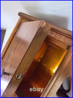 Antique Art Deco Wood Pipe Cigar Smoke Box Humidor Copper Line Cabinet End Table