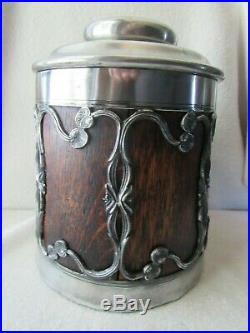 Antique Art Nouveau Wood Tobacco Humidor Cigar Box Jar St Louis Silverplate 1905
