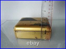 Antique Asian Hand Painted Black / Gold Lacquerware Wood Humidor Cigar Box
