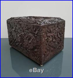 Antique BLACK FOREST wood hand carved Dragon religious humidor cigar cave box