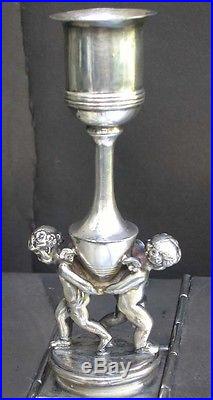Antique B Meriden Silverplate 2X Figural Putti Humidor Cigar Box Candle Lighter