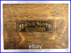 Antique Bank Note 5¢ Cigars Wood Humidor Box Tin Lined Hinged Lid Nickel