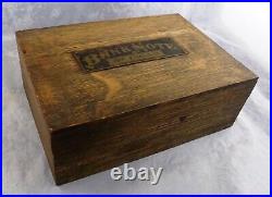 Antique Bank Note 5¢ Cigars Wood Humidor Box Tin Lined Hinged Lid Nickel