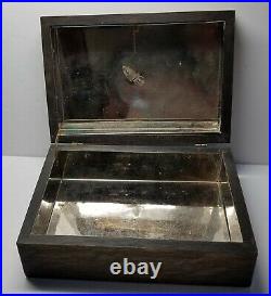 Antique Bank Note 5¢ Cigars Wooden Humidor Box Tin Lined Hinged Lid Nickel Cent