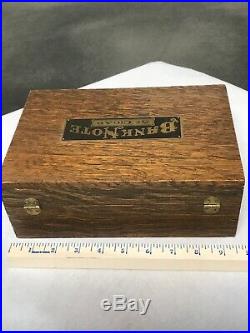Antique Bank Note 5¢ Cigars Wooden Humidor Box Tin Lined Hinged Lid Nickel lock