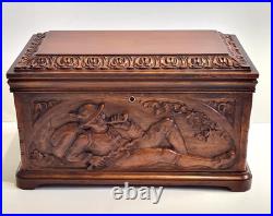 Antique Black Forest Cigar Humidor Tobacco Box Or Jewelry Casket Carved Walnut