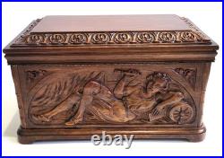 Antique Black Forest Cigar Humidor Tobacco Box Or Jewelry Casket Carved Walnut