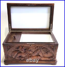 Antique Black Forest Cigar Humidor Tobacco Box Or Jewelry Casket Carved Walnut
