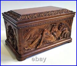 Antique Black Forest Cigar Humidor Tobacco Box Or Jewelry Casket Carved Walnut