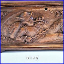 Antique Black Forest Cigar Humidor Tobacco Box Or Jewelry Casket Carved Walnut
