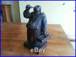 Antique Black Forest Hand Carved Wood Monk Friar Tobacco Cigar Humidor Box 14 in