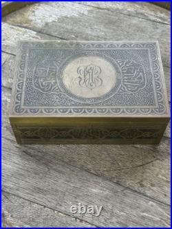 Antique Brass Middle Eastern Engraved Humidor Cigar Box (Circa 1886) Antique Brass Middle Eastern Engraved Humidor Cigar Box (Circa 1886)