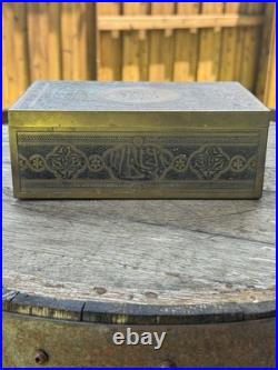 Antique Brass Middle Eastern Engraved Humidor Cigar Box (Circa 1886) Antique Brass Middle Eastern Engraved Humidor Cigar Box (Circa 1886)