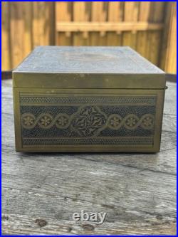 Antique Brass Middle Eastern Engraved Humidor Cigar Box (Circa 1886) Antique Brass Middle Eastern Engraved Humidor Cigar Box (Circa 1886)
