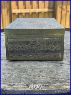 Antique Brass Middle Eastern Engraved Humidor Cigar Box (Circa 1886) Antique Brass Middle Eastern Engraved Humidor Cigar Box (Circa 1886)