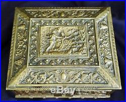 Antique Bronze/Brass Cedar Lined Humidor Cigar Box Cast Relief Greek Revival