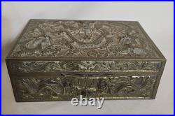 Antique Chinese Dragon humidor cigar Box high relief decorated