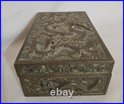 Antique Chinese Dragon humidor cigar Box high relief decorated