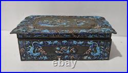 Antique Chinese Enameled HUMIDOR Hinged BOX Flowers, Animals