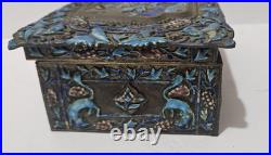 Antique Chinese Enameled HUMIDOR Hinged BOX Flowers, Animals