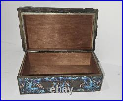 Antique Chinese Enameled HUMIDOR Hinged BOX Flowers, Animals