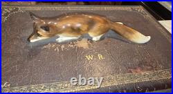 Antique Cigar Leather Humidor Box Enamel Interior & Porcelain Fox Figure Handle Antique Cigar Leather Humidor Box Enamel Interior & Porcelain Fox Figure Handle