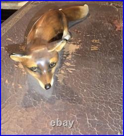 Antique Cigar Leather Humidor Box Enamel Interior & Porcelain Fox Figure Handle Antique Cigar Leather Humidor Box Enamel Interior & Porcelain Fox Figure Handle